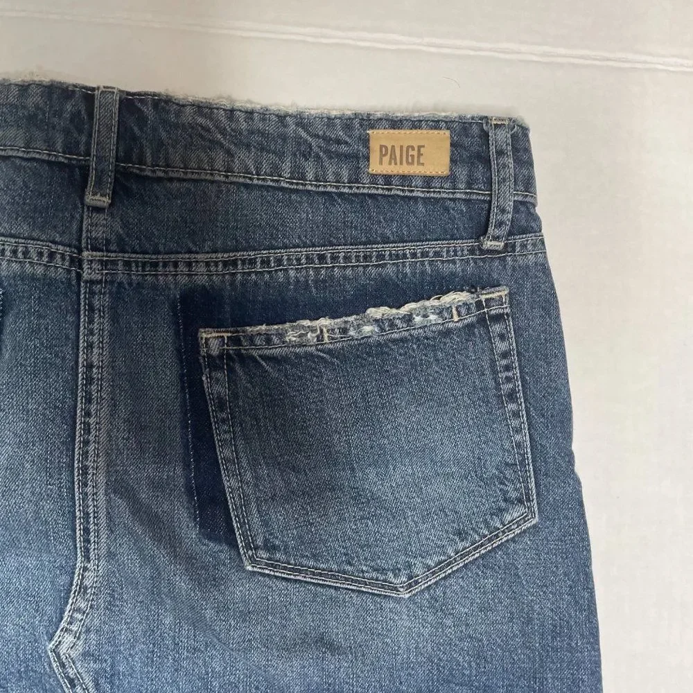 Paige Alethea Vale Denim Mini Skirt Blue Raw Hem Size 27 - Picture 7 of 14